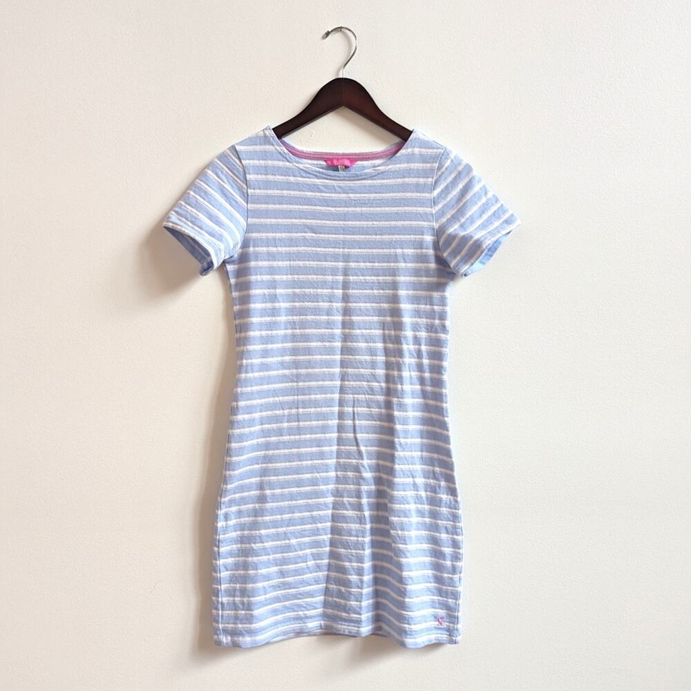 Joules Riviera T Shirt Dress Women's Sz 4 Blue Metallic Stripe Preppy Casual